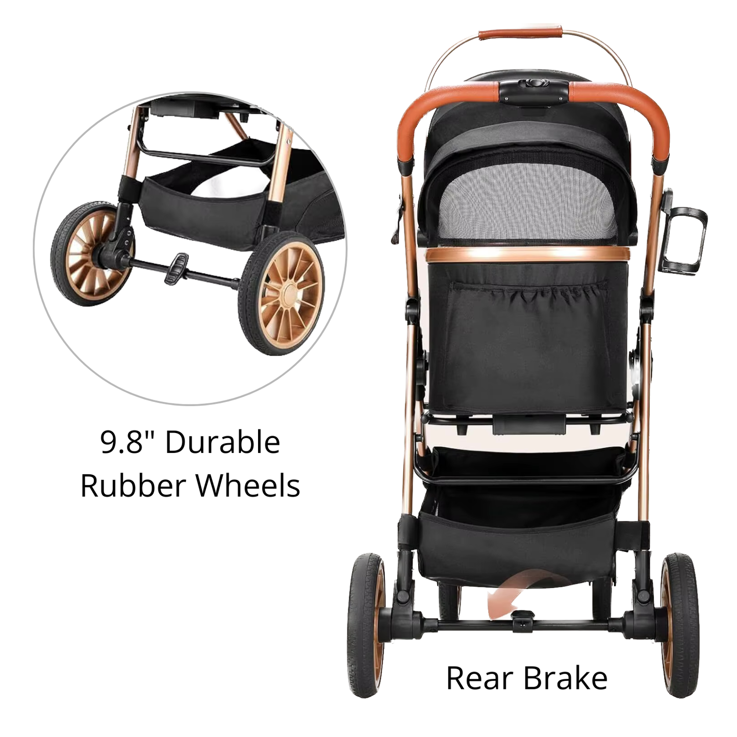 Pet Stroller 3-in-1 with Detachable Carrier