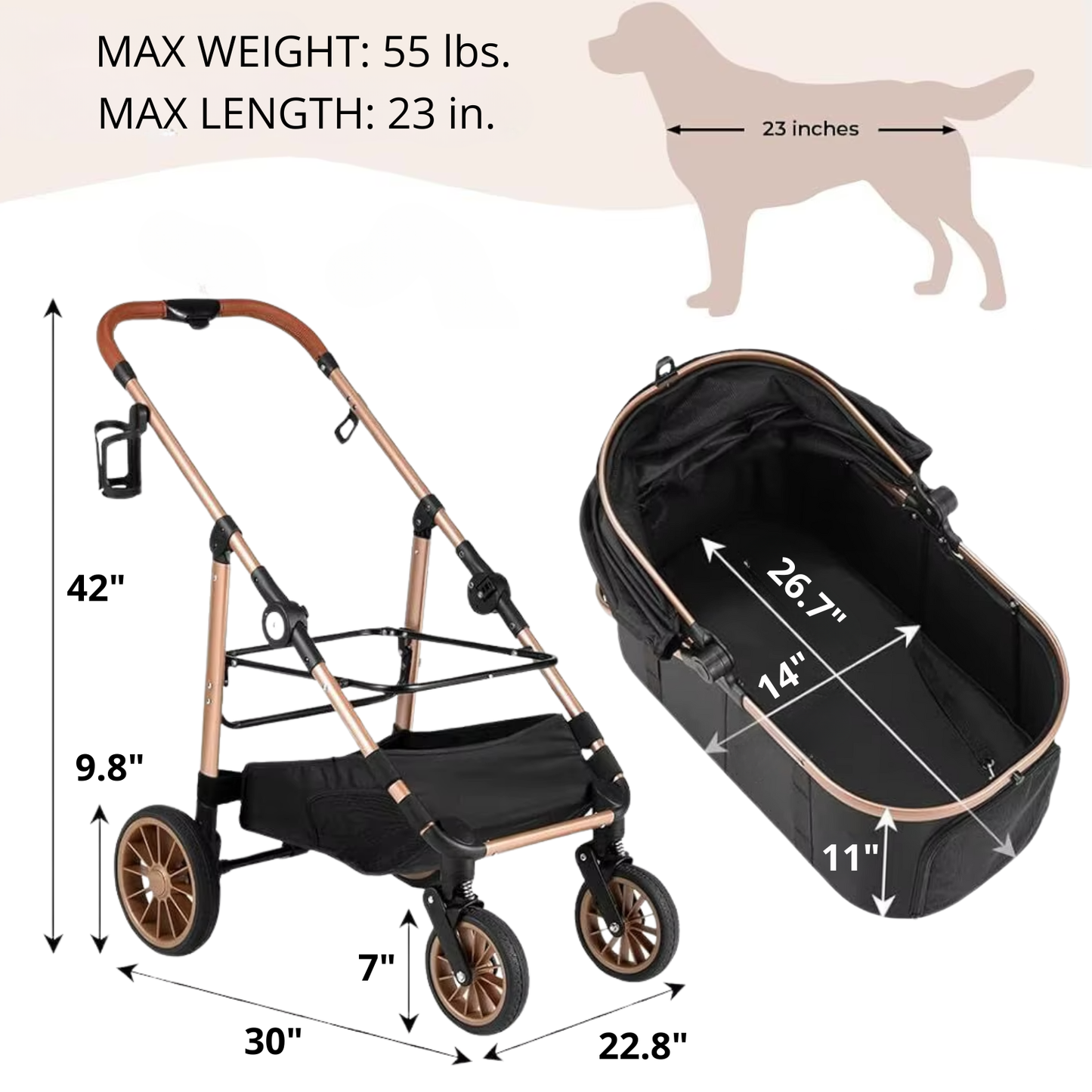 Pet Stroller 3-in-1 with Detachable Carrier