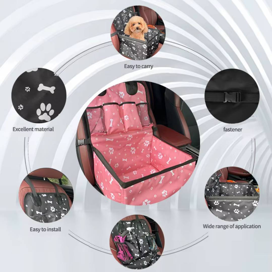 Folding Dog Car Seat with Storage Pockets