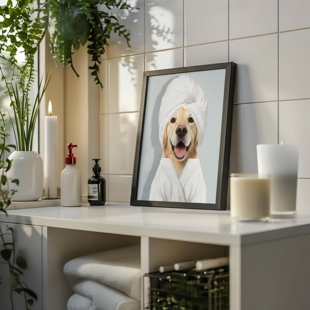 Personalized Dog Portrait in Bathrobe