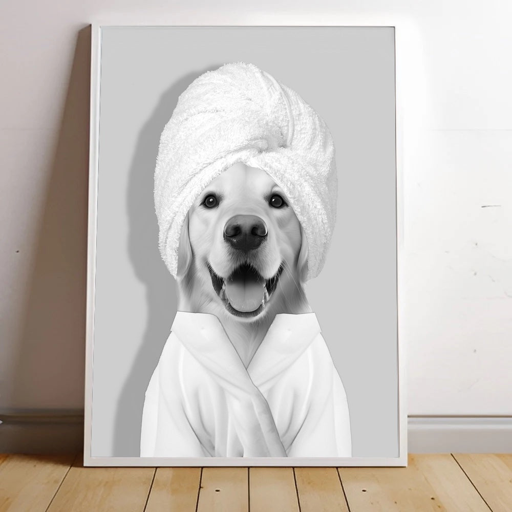 Personalized Dog Portrait in Bathrobe
