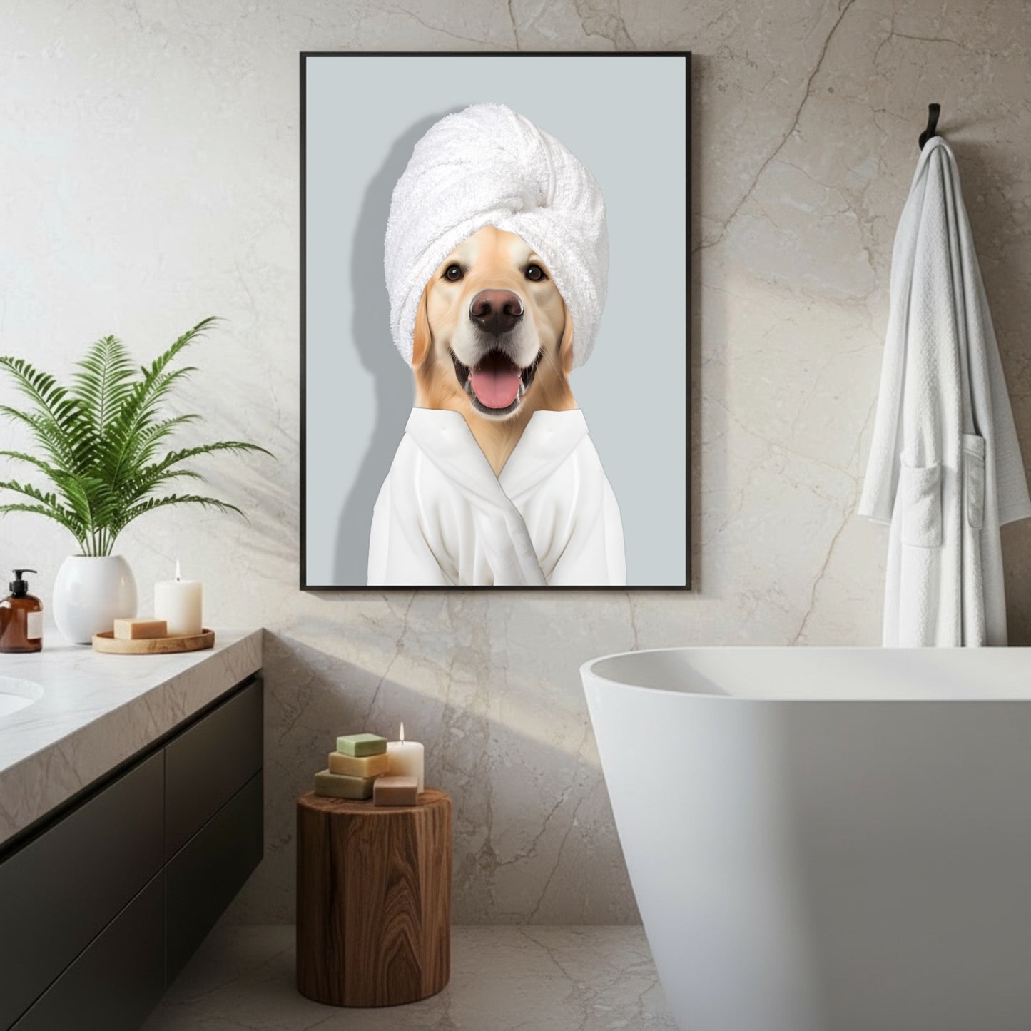 Personalized Dog Portrait in Bathrobe