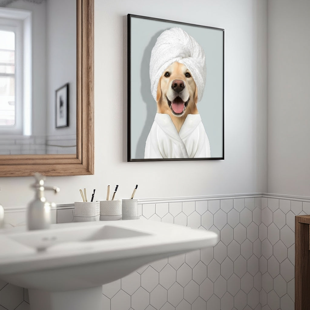 Personalized Dog Portrait in Bathrobe