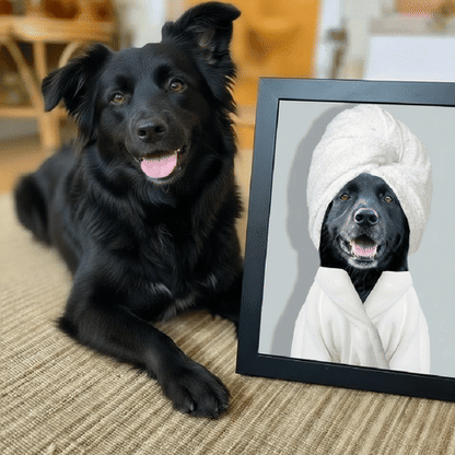 Personalized Dog Portrait in Bathrobe